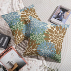 Brown Blue Green Pillow Covers 22X22 Inch Set of 2, Spring Summer Floral Dahlia Flower Cream Decorative Throw Pillow Covers Outdoor Modern Farmhouse Cushion Case for Home Couch Sofa Bed Decor