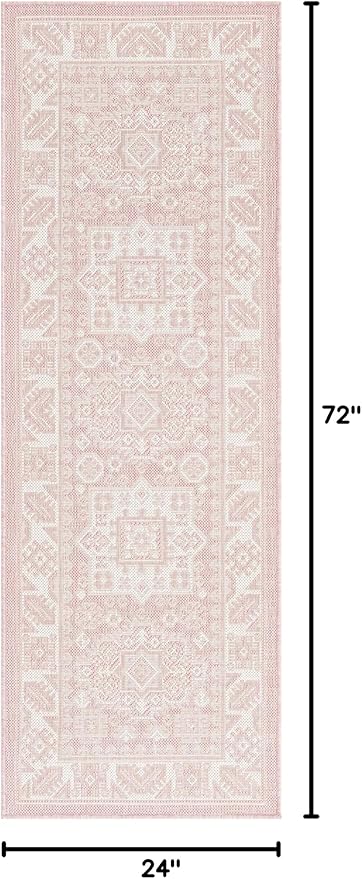 Rugs.com Outdoor Aztec Collection Rug – 6 Ft Runner Pink Flatweave Rug Perfect for Hallways, Entryways