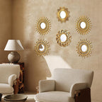Namalu 6 Pcs Sunburst Mirror for Wall Decor, Small Circle Sun Espejos Decorative Mirror Hanging for Art Entryway Home Decor Bathroom Bedroom Living Room(Elegant,Gold)