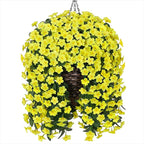 HyeFlora Artificial Fake Hanging Outdoor Flowers Plants Basket, Faux Silk Yellow Daisy Flowers UV Resistant Realistic Hanging Planter Orchid Vines for Outside Porch Patio Home Garden Yard Decoration