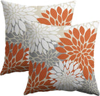 Orange White Grey Gray Pillow Covers 16X16 Inch Set of 2, Modern Geometry Dahlia Floral Print Decorative Throw Pillow Covers Outdoor Fall Farmhouse Cushion Case for Home Couch Sofa Bed Decoration
