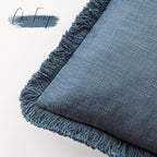 Foindtower Set of 2 Decorative Linen Fringe Throw Pillow Covers Cozy Farmhouse Cushion Cover with Tassels Accent Pillowcase for Couch Chair Sofa Bed Living Room Home Decor,24×24 Inch,Dark Blue