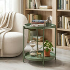TeoKJ 2 Tier Green Side Table, Folding Round Metal End Table Small Nightstand with Two Removable Tray for Bedroom Living Room Bedside Small Spaces Dark Green