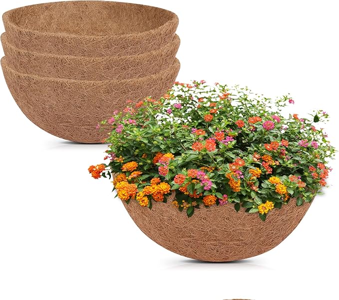 GreatBuddy 4 Pcs Coconut Hanging Basket Liners 10 Inch, Sturdy Round Coco Liners for Planters, Perfect Replacement for The Old, 100% Natural, Easy to Straighten Out