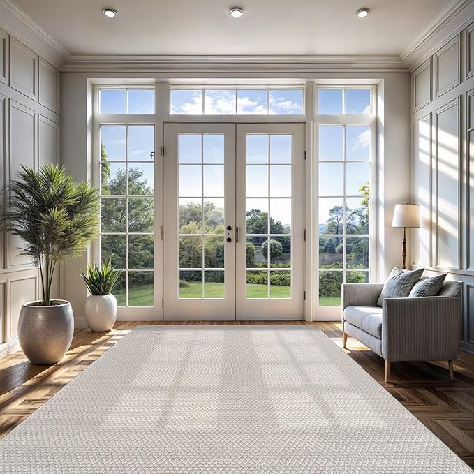 CAMILSON Easy Jute Rug 10x14 Indoor Outdoor Off-White Farmhouse Area Rugs for Living Room Patio and Kitchen Rug Solid Woven Design Easy-Cleaning Washable Outside Carpet Alfombras 10 x 14