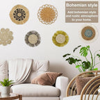 7Pack Boho Wall Basket Set Hanging Woven Wall Basket Decor Rattan Flat Round Wicker Wall Art Set Round Wall Art for Living Room Kitchen Office Bathroom Dining Room (Style 5)