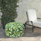 LVTXIII Indoor/Outdoor Extra Large Inflatable Ottoman Pouf D31 x H14 Inch, Round Footstool with Handle, Weather-Resistant Portable Furniture for Patio, Camping, Beach, Lush Leaf Jungle