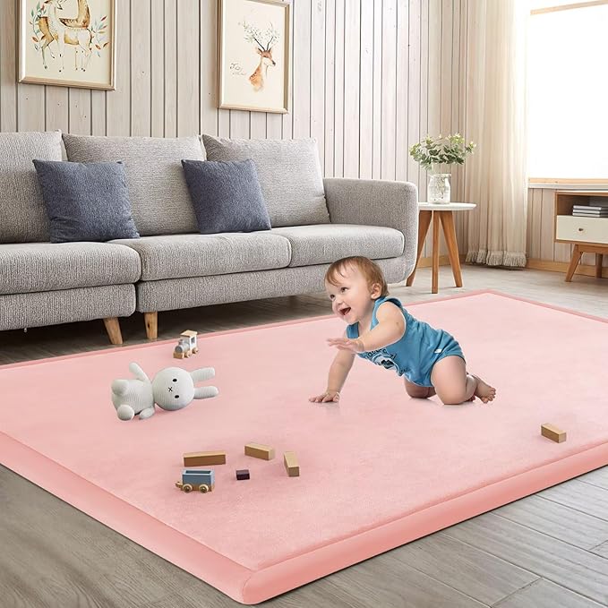Baby Play Mat for Floor Nursery Rug Muscle Mat Area Rug Playroom Rug 79"x158" Playpen Mat Memory Foam 1.3" Thick Crawling Mat for Babies,Toddlers, Infants, Kids,Light Pink