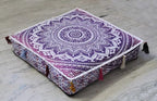 ICC Large Square Cotton Mandala Cushion Cover Hippie Ottoman Pouf Cover Daybed Floor Pillow Cover with Heavy Duty Zipper Seating Ottoman Poufs Dog-Pets Bed (Pink Ombre, 18" Square)