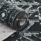 Distressed Black Rugs for Living Room 6x9, Low Pile Thin Area Rugs for Bedroom Manchine Washable Non Slip, Dark Medallion Pinted Carpet for Dining Room Guest Room Home Office