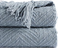 BATTILO HOME Blue Grey Throw Blanket for Couch, Chenille Knit Throw Blankets, Super Soft Dusty Blue Throw Blanket with Tassels for Bed,Sofa and Living Room,50" x 60"