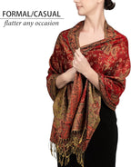 Achillea Reversible Paisley Pashmina Rave Scarf – Exotic Indian Shawls and Wraps for Evening Dresses, Festivals, All Seasons