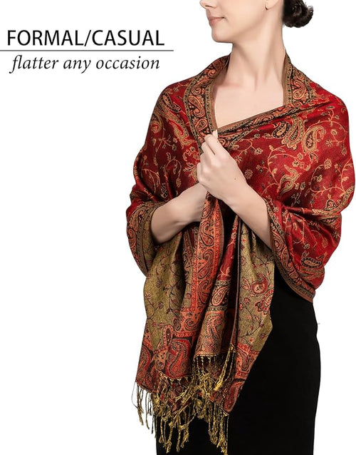 Achillea Reversible Paisley Pashmina Rave Scarf – Exotic Indian Shawls and Wraps for Evening Dresses, Festivals, All Seasons