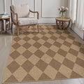 Lanffia Checkered Easy Jute Outdoor Rug, 5x7 Washable Rugs for Dining Room, Nature Non Slip Geometric Carpet for Living Room, Farmhouse Indoor Outdoor Rug for Home Office Backyard Patio