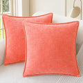 CaliTime Throw Pillow Covers Decorative 22 X 22 Inches Pack of 2 Cotton Thread Stitching Edges Solid Dyed Soft Chenille Cushion Cases for Couch Sofa Bed Living Room Farmhouse Living Coral