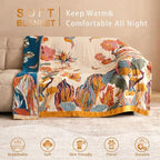 Boho Throw Blanket - 100% Cotton Soft Throw Blanket for Bed, 60"x80" Reversible Breathable Lightweight Spring Blankets, All Seasons Farmhouse Decor Floral Plant Butterfly Throw Quilt