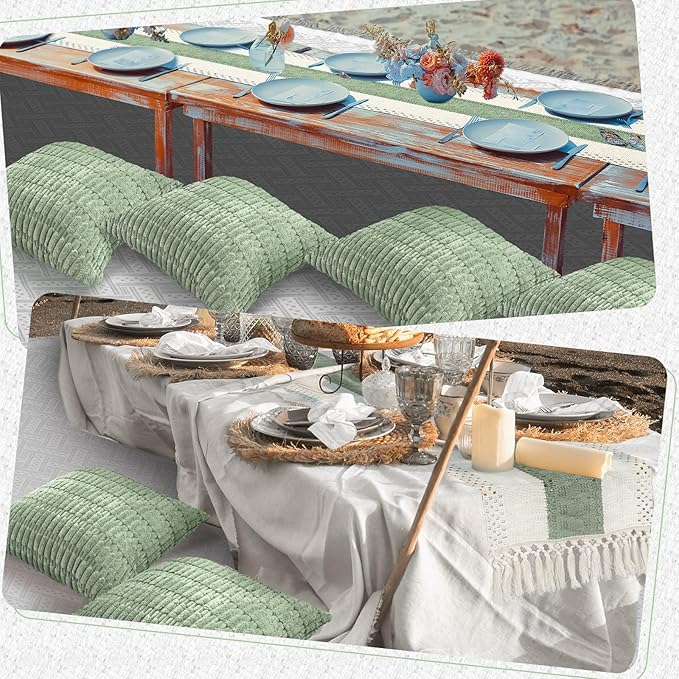 Extra Large Outdoor Boho Picnic Blanket 91'' x 71'' Green Table Runner 6 Throw Pillow Cover Woven Cotton Yarn Oversize Beach Blanket Washable for Picnic Camp Wedding