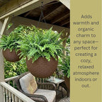 LaLaGreen Hanging Planters for Indoor Plants (11 Inch, 3 Pack) Brown Rattan Style Self-Watering Flower Pots with Water Level Indicator, Plastic Baskets with Metal Chain for Balcony, Porch Garden Decor
