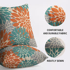 Teal Orange Gray Grey Pillow Covers 24X24 Inch Set of 2, Modern Dahlia Floral Print Decorative Throw Pillow Covers Outdoor Farmhouse Cushion Case for Home Couch Sofa Bed Decoration