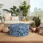 Indoor/Outdoor Inflatable Ottoman, All Weather Ottoman Pouf D31 x H14 inch, Round Foot Rest Ottomans, Portable Footstool for Patio, Garden, Porch, Home,Flower Navy