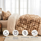 EMME Faux Fur Blanket Queen Size Tie Dye Brown - Big Bubble Rabbit Cozy Blanket for Couch, Thick Furry Plush Shaggy Blankets, 650GSM, 90x90 Inches