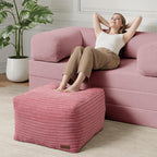 MeMoreCool Square Stuffed Pouf Ottoman Foot Rest, Stripe Furry Floor Pouf Foot Stool with Foam Chunk Filling, Soft Fluffy Stuffed Ottoman Footrest for Living Room, Corduroy Pink
