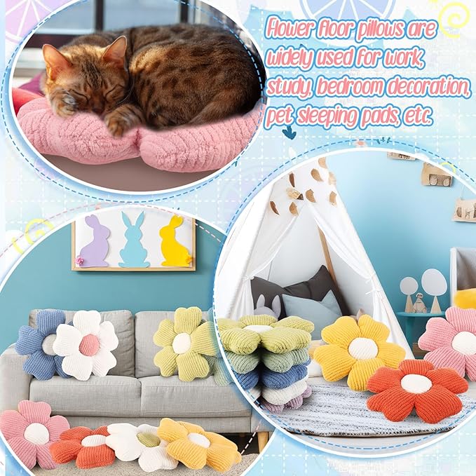 10 Pcs Cute Flower Pillow 15.75 Inch Flower Plush Throw Pillow Aesthetic Decorative Seating Cushion for Spring Back to School First Day of School Sofa Couch Bed Decor(Multi Colored,Multicolor)