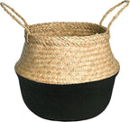 LiloCraft Seagrass Plant Basket (Size: 12x11inches, Pattem:Black Bottom) Home Decor Storage Solution with Eco-Friendly, Woven Basket Planter Indoor with Handles, Round Boho Plant Pot