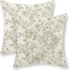 Sage Green Pillow Covers 16x16 Set of 2 Light Green Floral Chinoiserie Throw Pillows Vintage Rustic Toile Flower Decorative Pillow Cases Outdoor Chinoiserie Decor Cushion Case for Couch Sofa