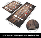 Arttown Brown Farmhouse Anti-Fatigue Kitchen Rug Set of 2 Knife Fork Home Wooden Vintage Cushioned Floor Standing Mat Waterproof Non-Slip Kitchen Mat and PVC Ergonomic Comfort Foam Rug