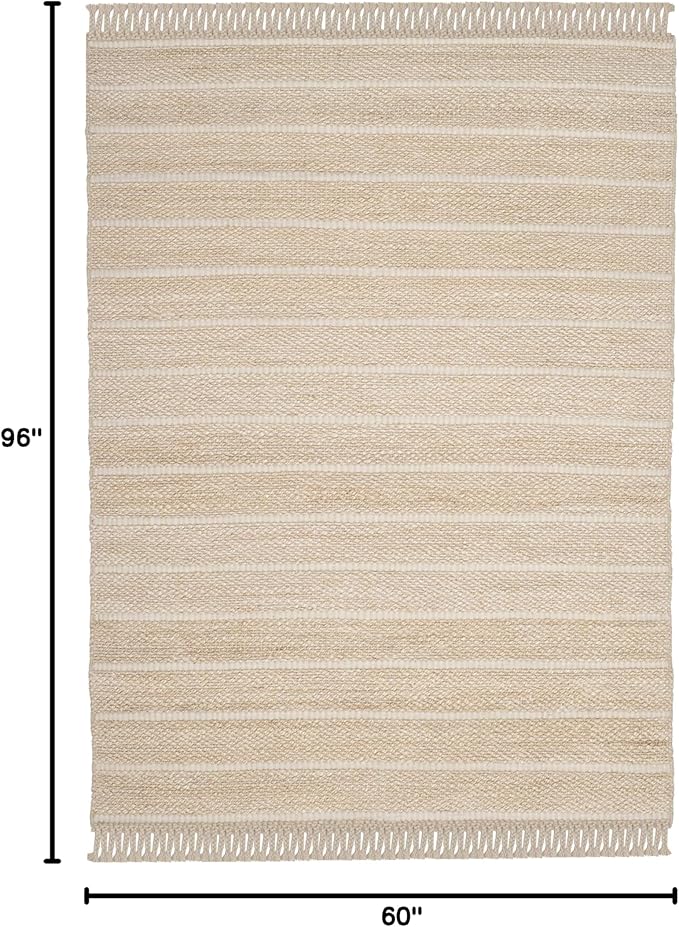 SAFAVIEH Natural Fiber Collection Area Rug - 5' x 8', Ivory & Ivory, Handmade Tassel Jute, Ideal for High Traffic Areas in Living Room, Bedroom (NF550B)