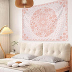 Neasow Bohemian Tapestry Wall Hanging, Pink Floral Tapestry with Dotted Daisy Medallion Print Bedroom Boho Hippie Home Decor, 50x60 inches