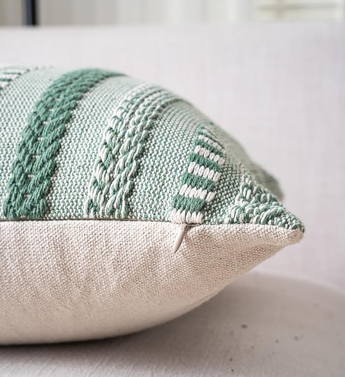 Boho Throw Pillow Covers 18x18 Inch Set of 2, Farmhouse Decorative Couch Pillow Cases, Light Green Accent Pillows of Bed, Sofa Bedroom Living Room Home Decor Cushion Cover