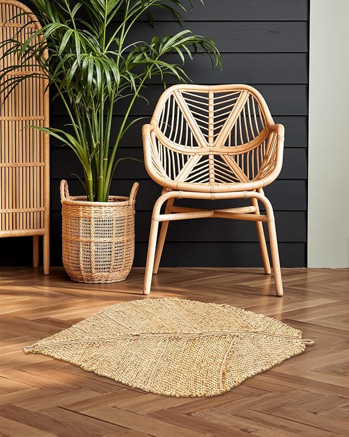 DEXI Jute Door Mat Inside Entryway Braided Woven, 20x32 Front Entrance Doormat Inside Leaf Shaped, Welcome Natural Fiber Entry Mats Farmhouse Home Decor, Beige