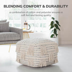 Anji Mountain Pouf Ottoman Foot Rest, Handmade Ottoman Pouf, Comfortable Foot Stool, Decorative Floor Seating for Living Room Decor, Bedroom & Home Décor Accent - Sterling Fringe