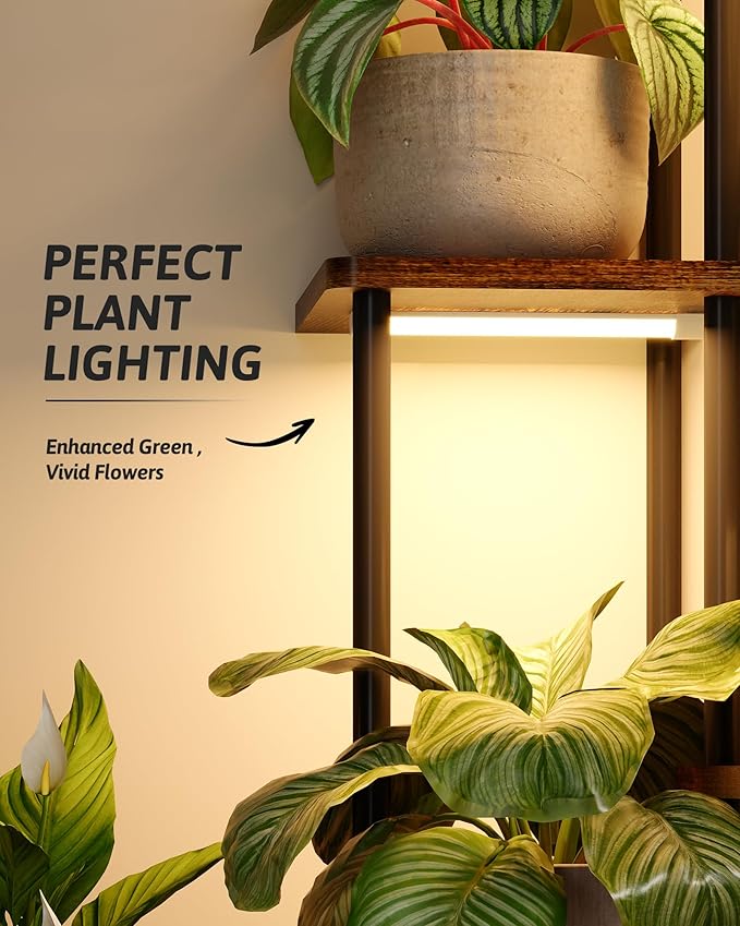 Plant Stand with Grow Light for Indoor Plants Corner Plant Stand 6 Tier Metal Plant Shelf Tall Plant Stand Plant Table Flower Stand for Living Room Bedroom Balcony Patio Brown Oak