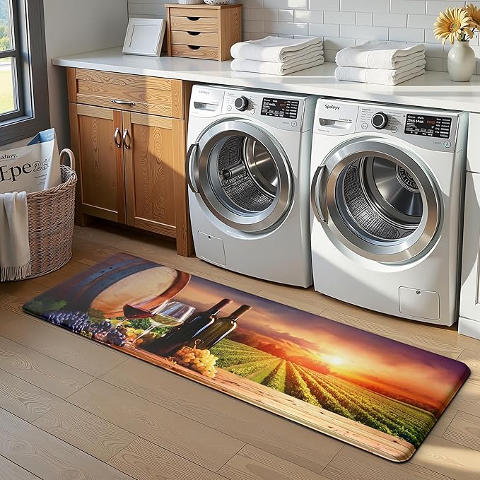 MAYHMYO Grape Wine Kitchen Mat Set of 2 - Anti Fatigue Mats for Kitchen Floor - Non Slip Cushioned Rugs for Standing (17.3"×29"+17.3"×47"-0.4")