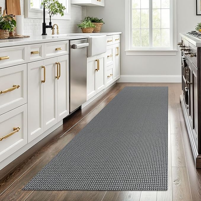 EARTHALL Woven Runner Rug 3x8 Ft Washable Runners for Hallways Wide Non Slip Rubber Backed Kitchen Runner Braided Indoor Floor Carpet for Entryway, Hallway, Kitchen, Bedroom, Dark Gray