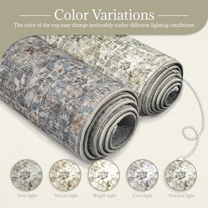 Washable Rugs for Living Room: 9x12 Area Rugs for Bedroom Ultral Soft Non-Slip Stain Resistant Vintage Boho Large Carpet for High-Traffic Dining Room - Farmhouse Decor