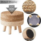 Wimarsbon Round Foot Stool Natural Seagrass Poufs Ottoman Hand Weave Footrest Stool for Couch Desk Extra Seat Step Stool with Solid Wood Legs for Hallway Patio Lounge White