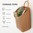 Woven Hanging Wicker Basket for Door, Handmade Rattan Hanging Wall Baskets for Garden Farmhouse Home