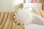 Round Pom Pom Floor Cushion–Soft Faux Rabbit Fur Floor Pillow for Adults & Kids,16" Plush Decorative Cushion Boho Throw Pillows for Living Room,Bedroom, or Bay Window–Ivory