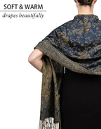 Achillea Reversible Paisley Pashmina Rave Scarf – Exotic Indian Shawls and Wraps for Evening Dresses, Festivals, All Seasons