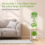 iDavosic.ly 3 Tier Corner Plant Stand Indoor, 34 Inch Tall Vertical Metal Flower Heavy Duty Pot Holder Shelf Outdoor for Patio Porch Living Room, White & Rustic Brown - Round