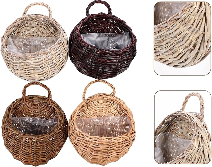 Yardwe Woven Rattan Flower Basket Hanging Planter 3.1X3.1X9 Inches Wicker Wall Basket for Indoor Outdoor Garden Decor and Plant Display