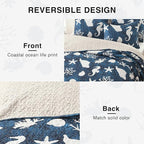 HORIMOTE HOME Coastal Quilt Bedding Set Queen Size, Reversible Navy Summer Beach Quilt Lightweight Ocean Nautical Comforter Tropical Bedspread Coverlet with 2 Pillow Shams for All Seasons (90"x96")