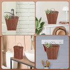 2 Pack PE Rattan Hanging Wall Basket Wicker Hanging Basket for Front Door Mail Flowers Books Accessories Organizing Boho Rustic Farmhouse Wall Decor (Oval Opening)