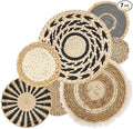 7 PCS Boho Wall Basket Decor, Handwoven Seagrass wall Hanging Baskets – Round Bohemian Wall basket for Farmhouse, Home, Room, Rustic Decor, Table Centerpiece (Black)