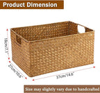 Hipiwe Seagrass Storage Baskets Bin for Shelf Handwoven Wicker Baskets Built-in Handles Rectangular Closet Bedroom Organizer Box Multipurpose Woven Basket Bins,14.6"x 10.6"x 7.1"
