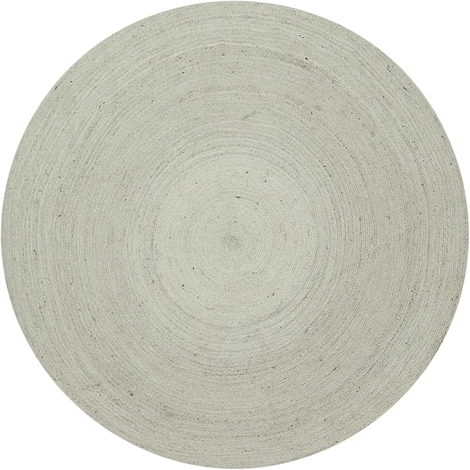 Circle Area Rug - 3 Ft' Round White Natural Jute Mat Geometric Kilim Rug Indoor Outdoor Use Flatweave Rugs for Bedroom Bedside Round Dining Table Mat Hall & Kitchen